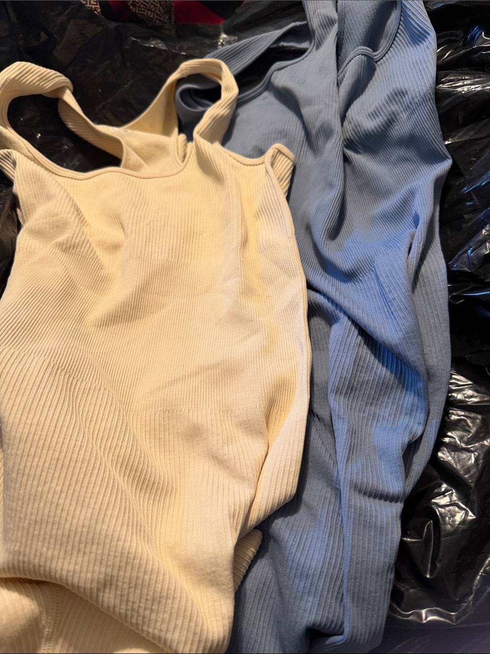 Ribbed Sleeveless Jumpsuit in Cream and Light Blue